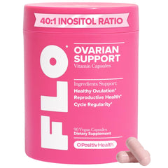 O Positiv FLO ovarian-support bottle with capsules promoting balance and routine cycles.