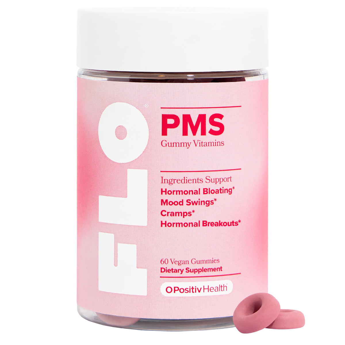 O Positiv FLO PMS Gummies bottle: convenient daily PMS support in a tasty form.