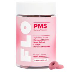 O Positiv FLO PMS Gummies bottle: convenient daily PMS support in a tasty form.