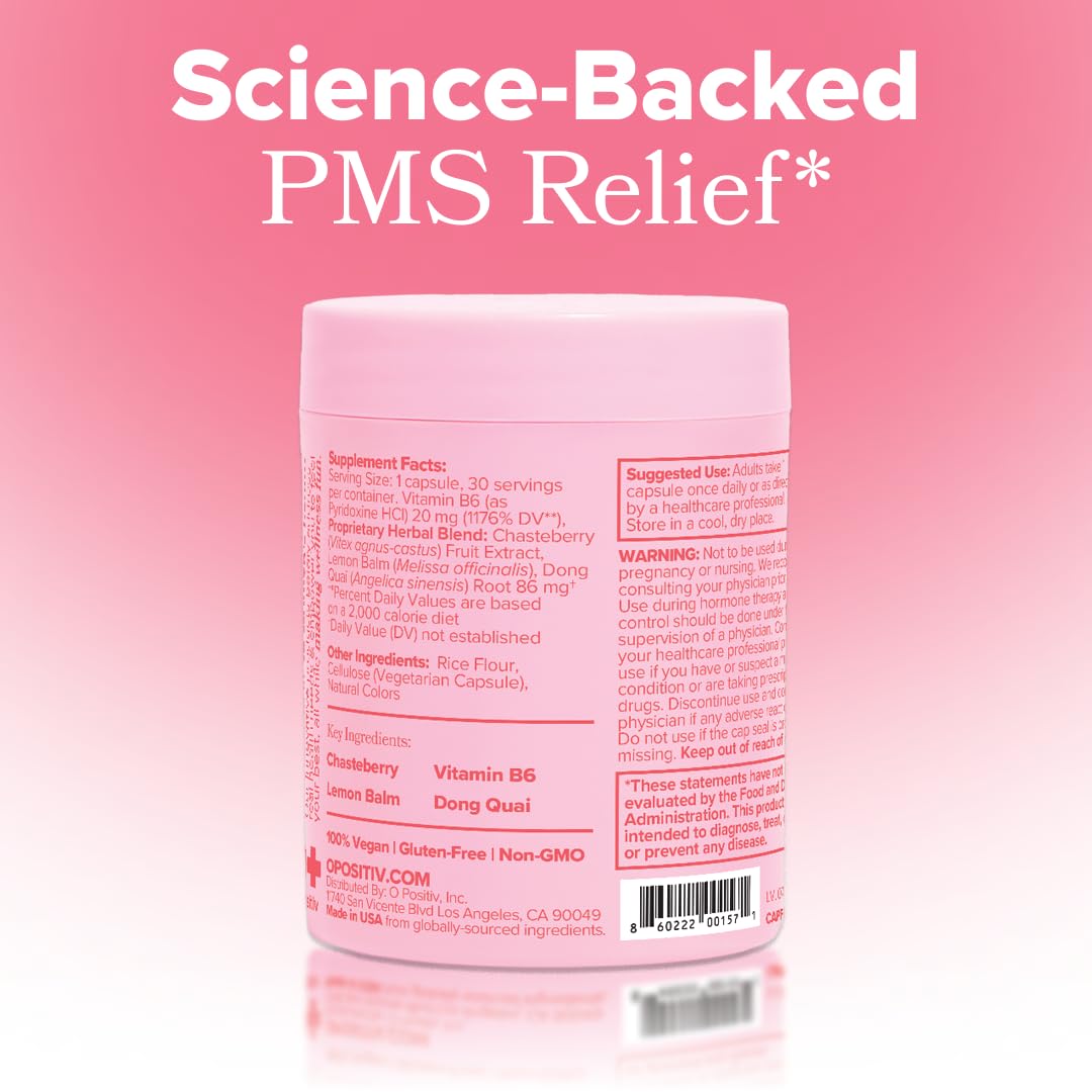 O Positiv FLO PMS Relief box and bottle displayed together