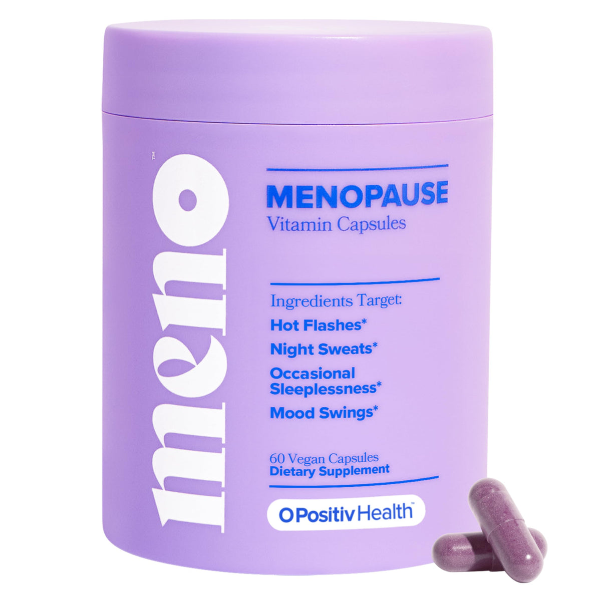 O Positiv MENO bottle on white, signaling simple daily menopause support.