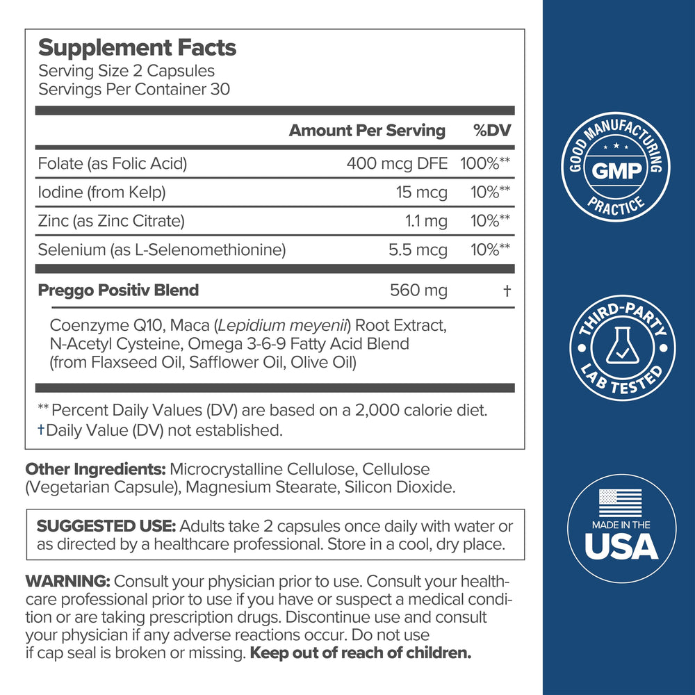 O Positiv Prego folic acid, iodine, zinc, selenium blend for reproductive health