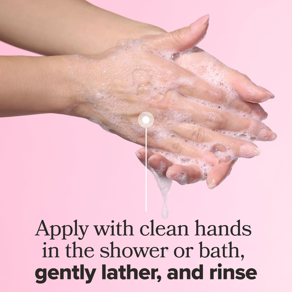Hands applying O Positiv URO wash in the shower for gentle cleansing