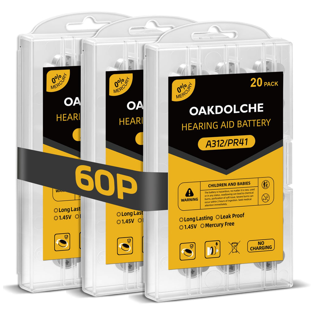 OAKDOLCHE Size 312 battery pack for daily hearing aid use