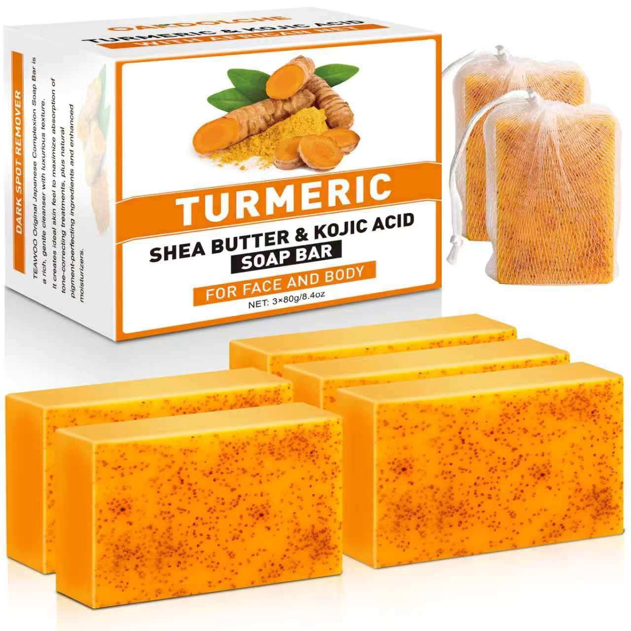 OAKDOLCHE turmeric kojic acid soap bar for the face; gentle cleansing and hydration.