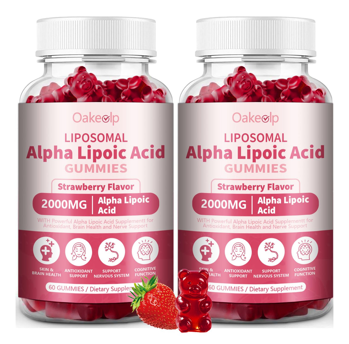 Oakevlp liposomal alpha lipoic acid gummies bottle shows 2000 mg per serving.