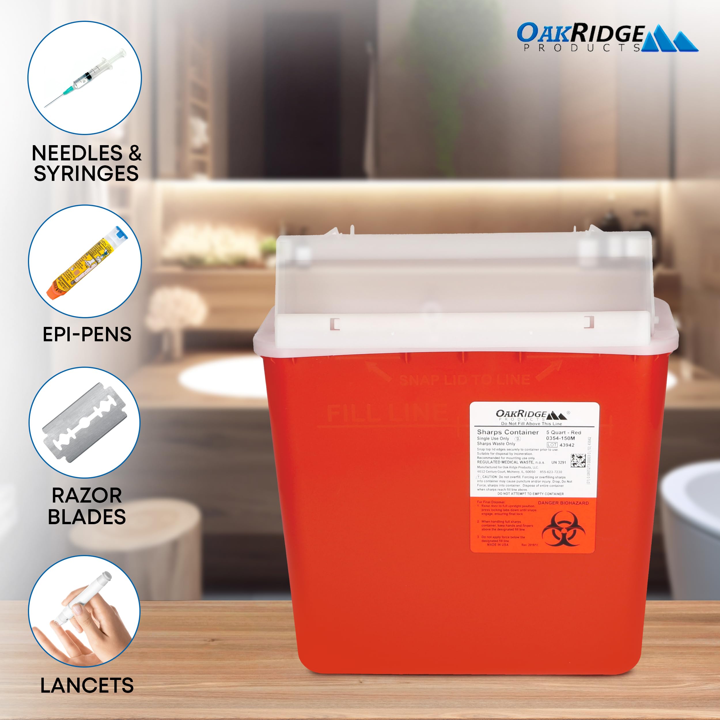 Pack of two Oakridge sharps containers for home and professional use