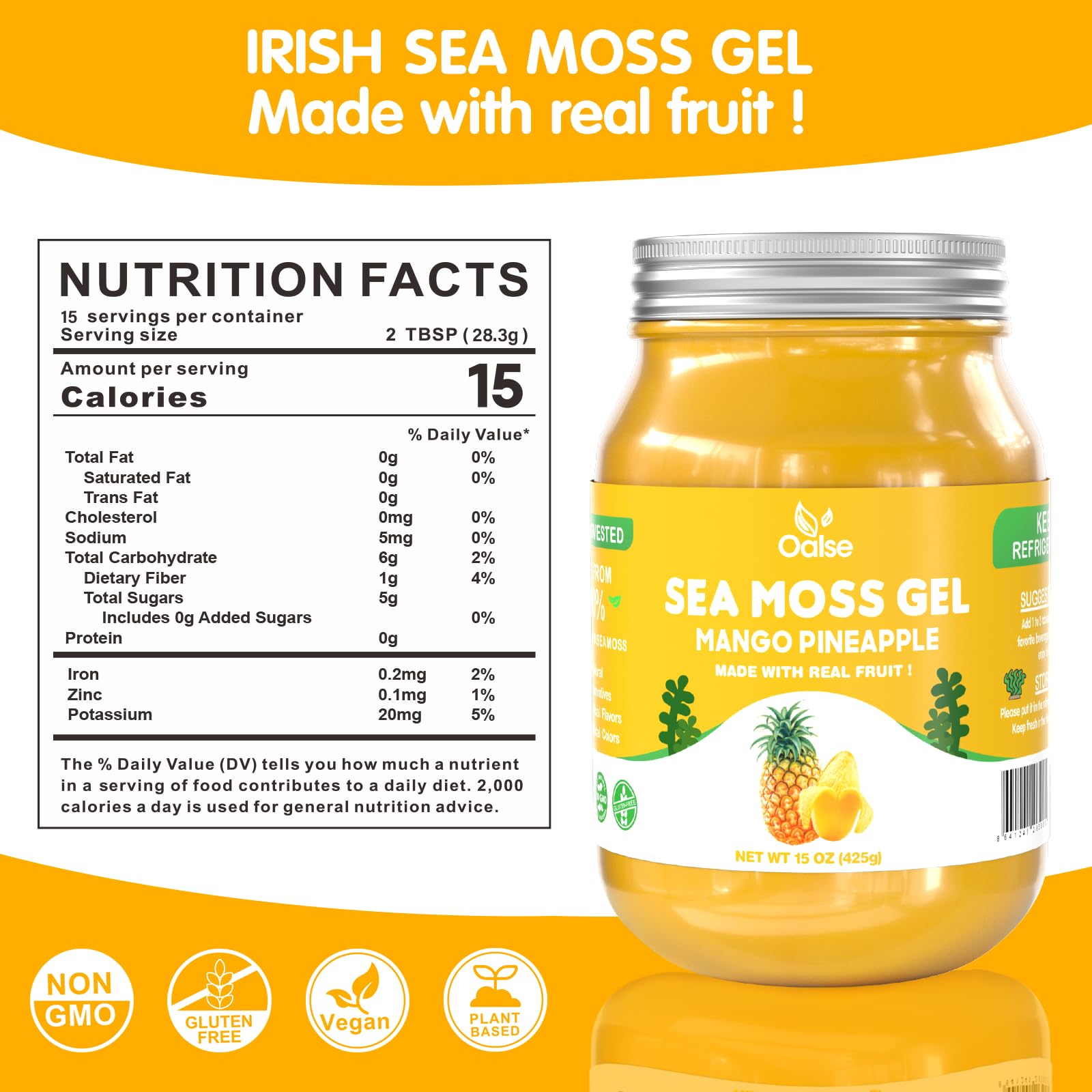 OALSE Sea Moss Gel mango pineapple spoon, easy to scoop into recipes.
