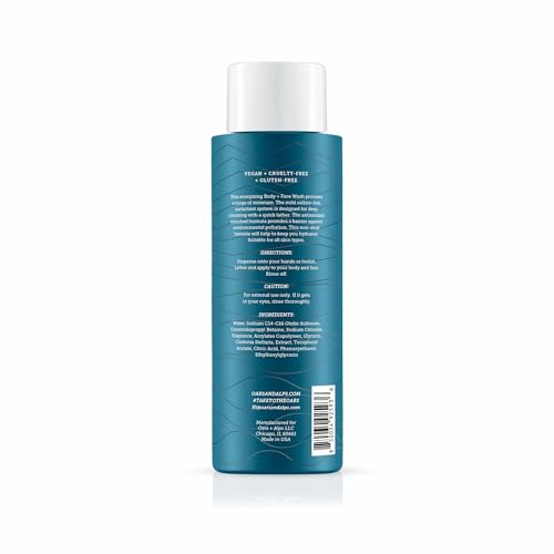 Oars and Alps Body Wash California Coast bottle back shows paraben- and sulfate-free formula for sensitive skin.