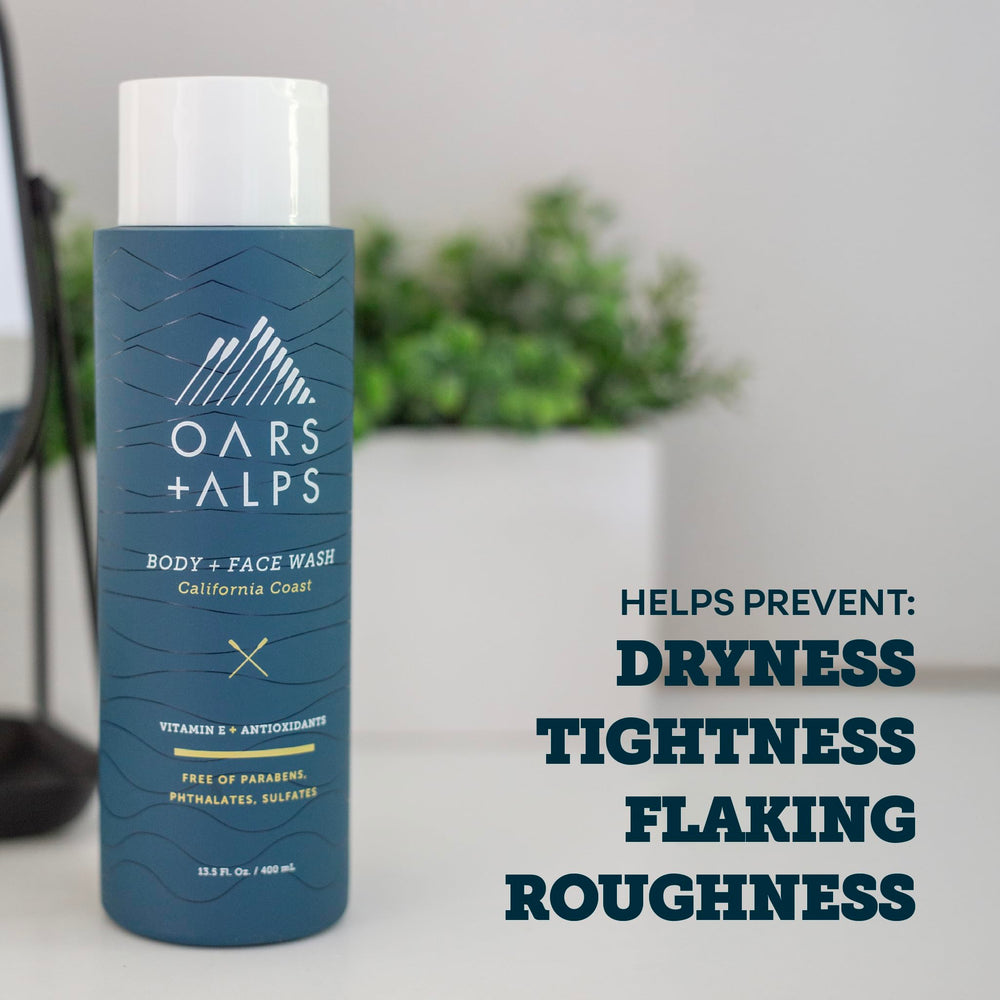 Oars and Alps product shot on bathroom counter.