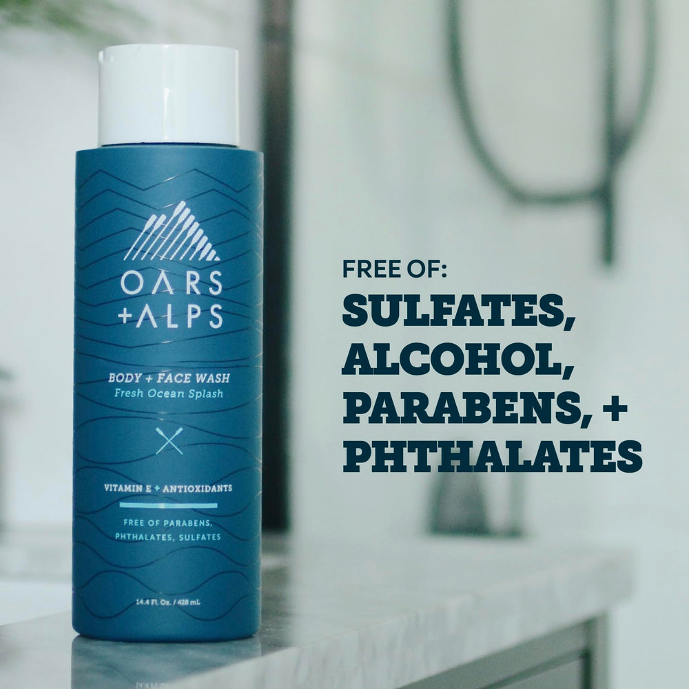 Oars + Alps hydration emphasis image shows long-lasting moisture throughout the day.