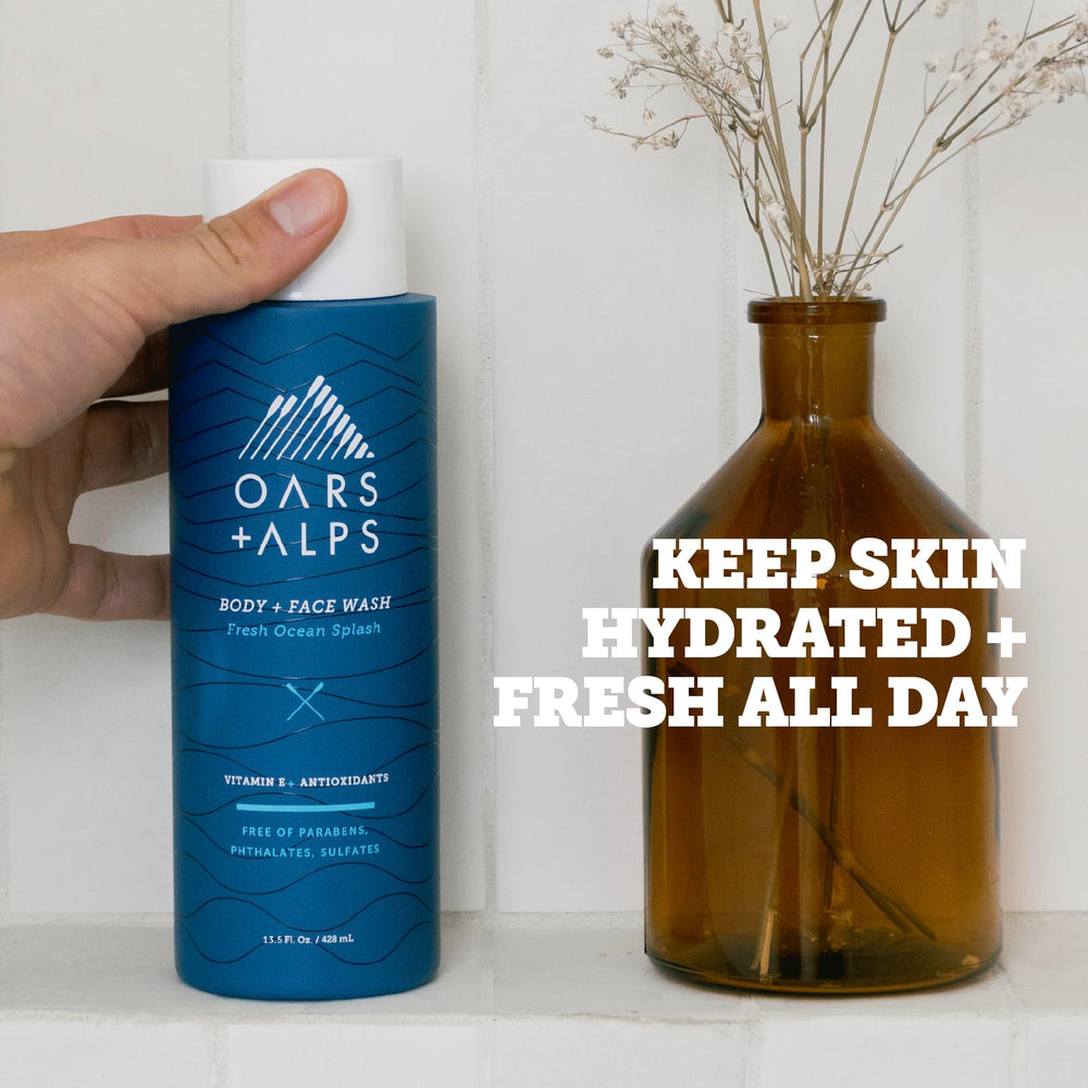 Oars + Alps body wash lather close-up demonstrates rich foam for moisturized skin.