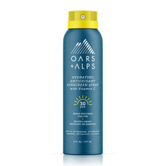 Oars and Alps SPF 30 spray bottle for face and body, fast-absorbing protection.