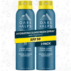 Oars + Alps SPF 50 spray for face and body provides quick sun protection outdoors.