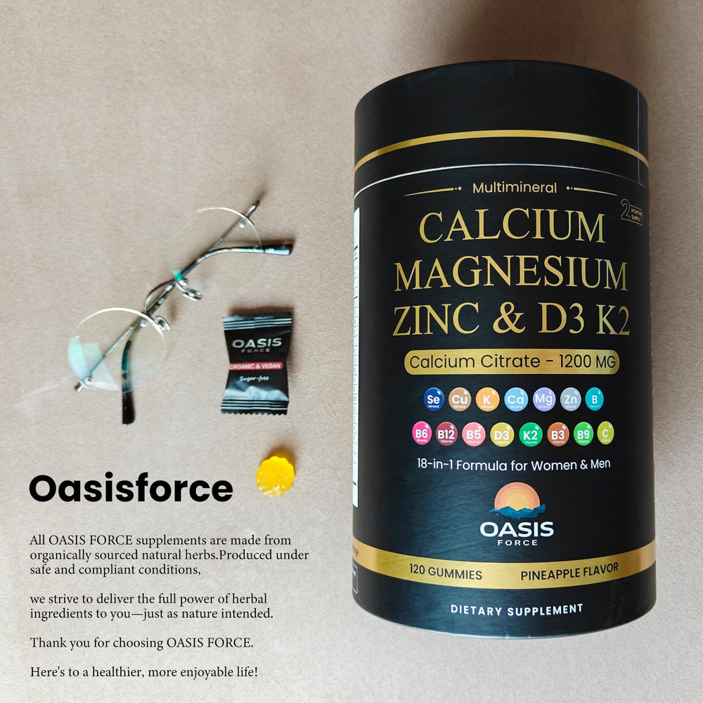 Two gummies daily dosage for a 60-day supply of OASIS FORCE calcium gummies