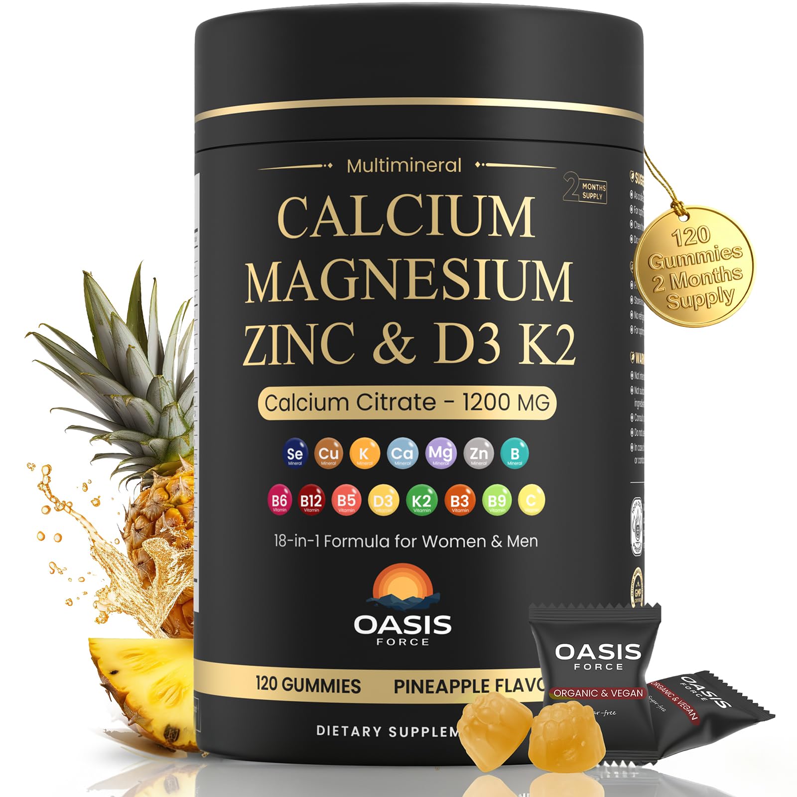 OASIS FORCE calcium 1200 mg gummies front view bottle for daily bone support