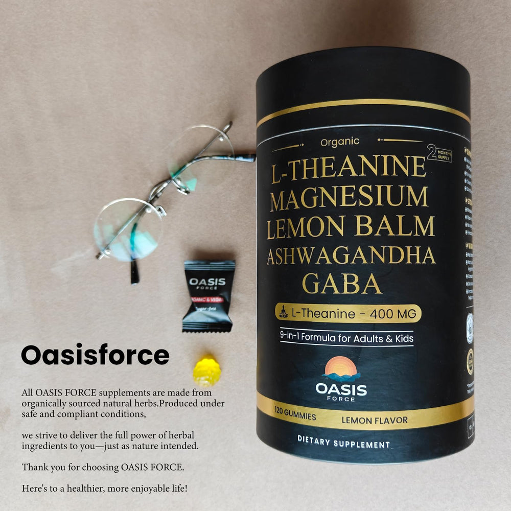OASIS FORCE 60-day supply jar shows 120 gummies and two per serving.