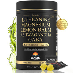 OASIS FORCE L-Theanine gummies bottle promotes calm focus and relaxation.