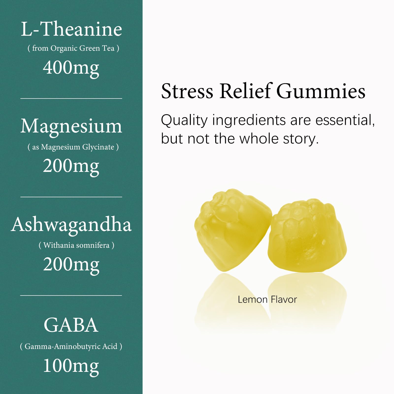 OASIS FORCE L-Theanine gummies closeup shows lemon flavor and smooth texture.