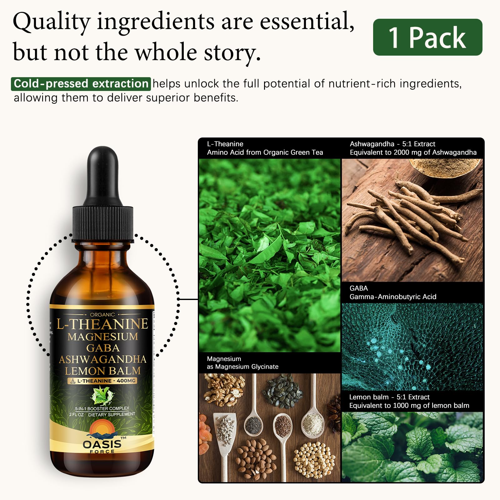 OASIS FORCE L-Theanine liquid drops dropper illustrating precise dosing.