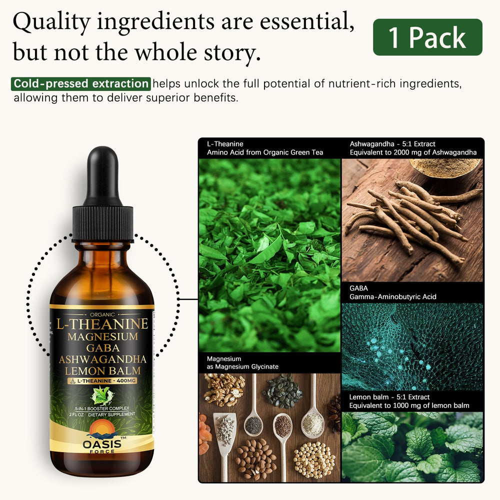 OASIS FORCE L-Theanine liquid drops dropper illustrating precise dosing.