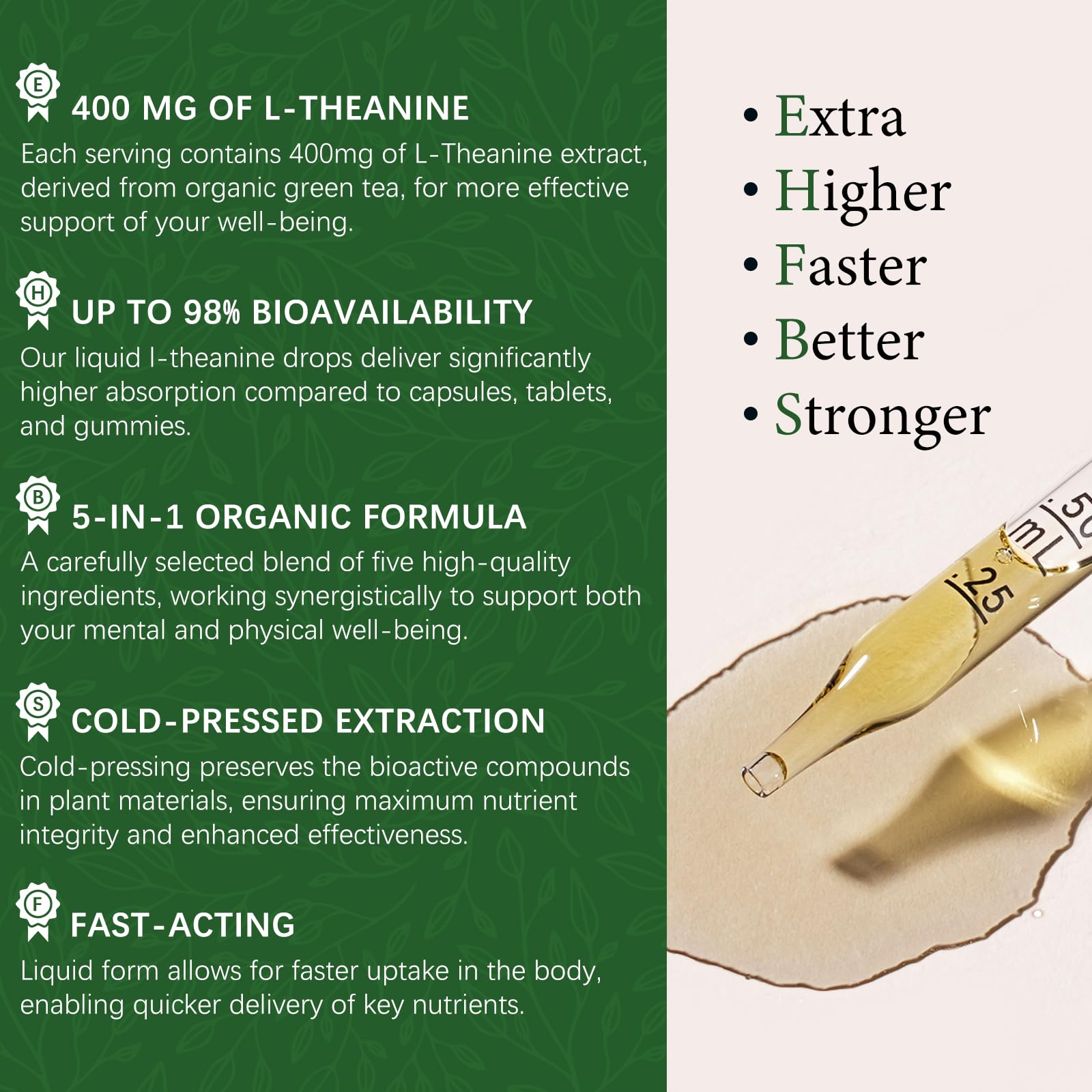 Glass of water showing easy mixing with L-Theanine drops for daily use.