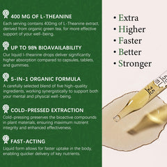 Glass of water showing easy mixing with L-Theanine drops for daily use.