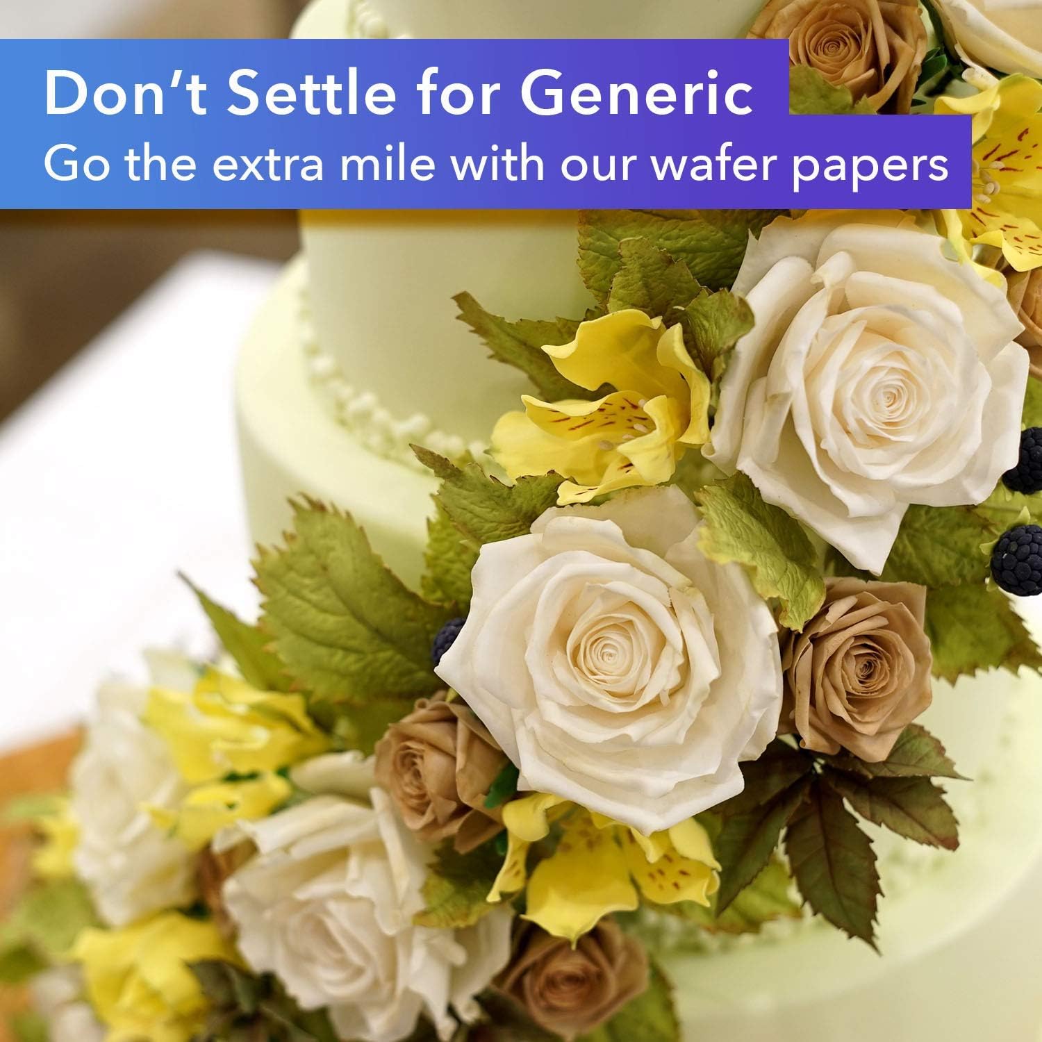 Oasis Supply wafer paper pack 8x11 white, spread view, demonstrates versatile decorating potential