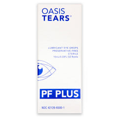 Oasis TEARS OT6500 PF Plus label detail highlights preservative-free formula and usage.