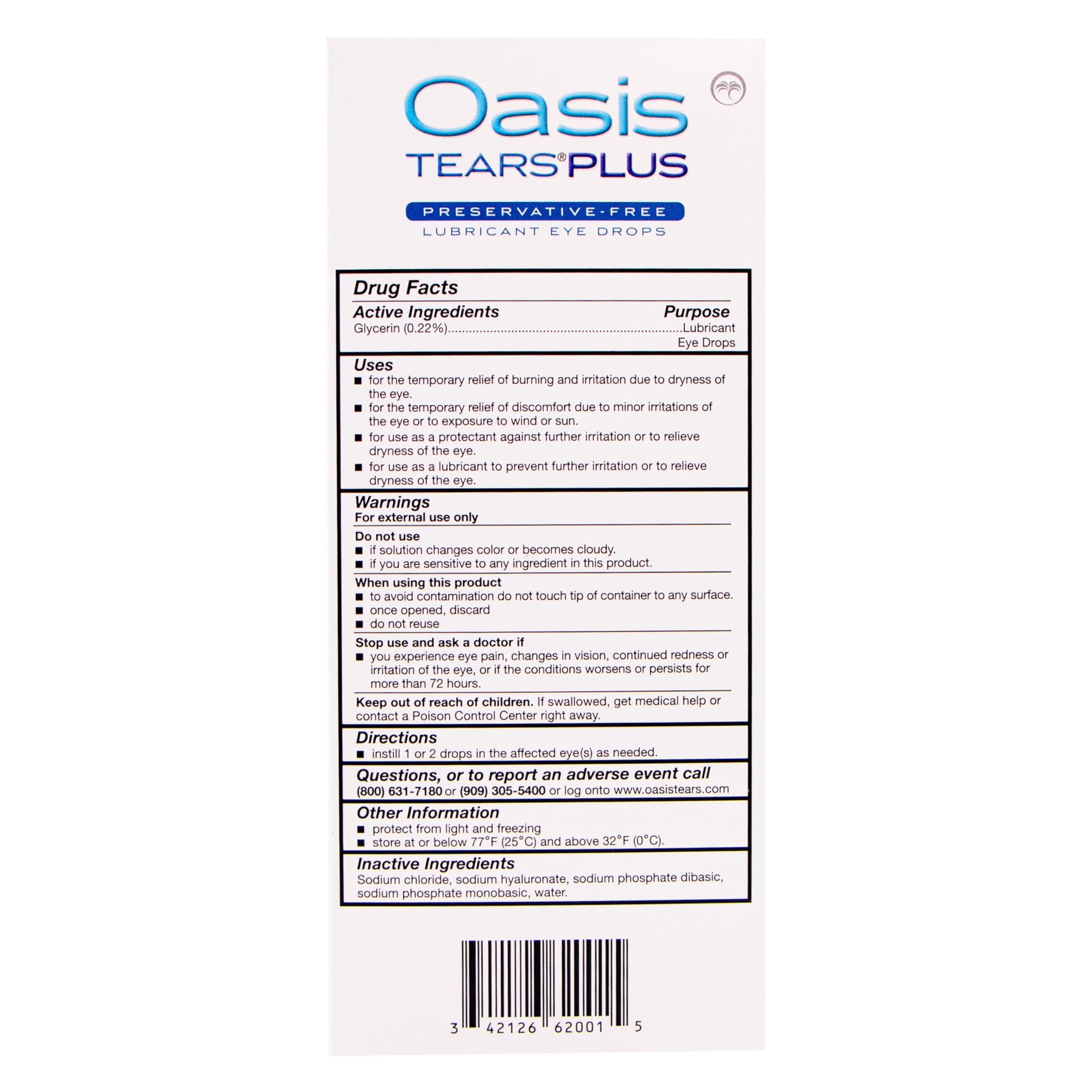 Oasis TEARS PLUS hygienic application shows sterile packaging for safe use