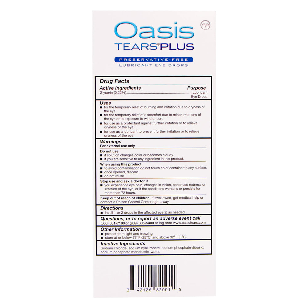 Oasis TEARS PLUS hygienic application shows sterile packaging for safe use