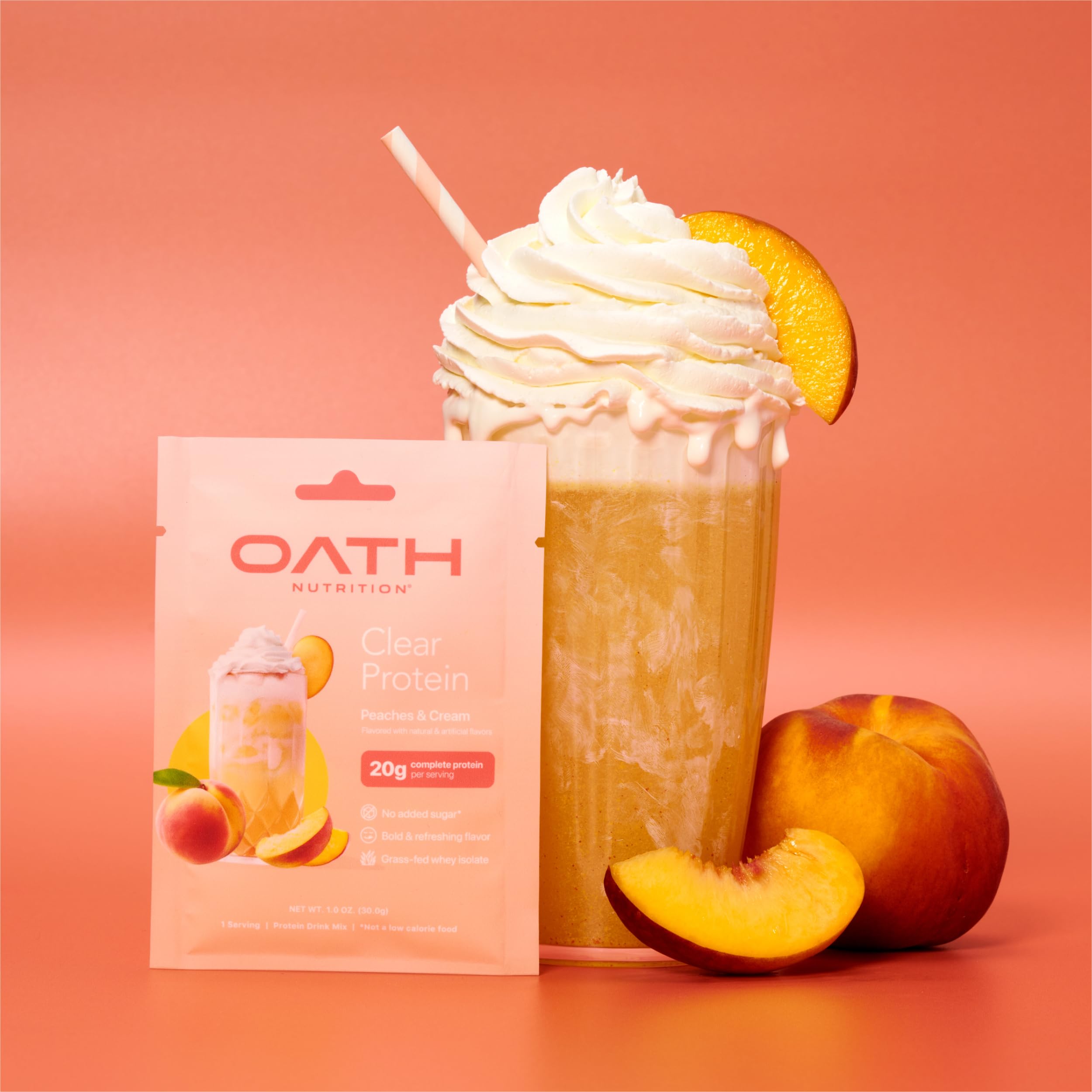 Glass of peaches-tinted clear shake after a workout