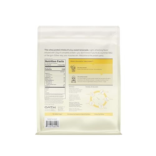 Glass of Oath Nutrition Clear Whey Frosty Lemonade shake, light and fruity