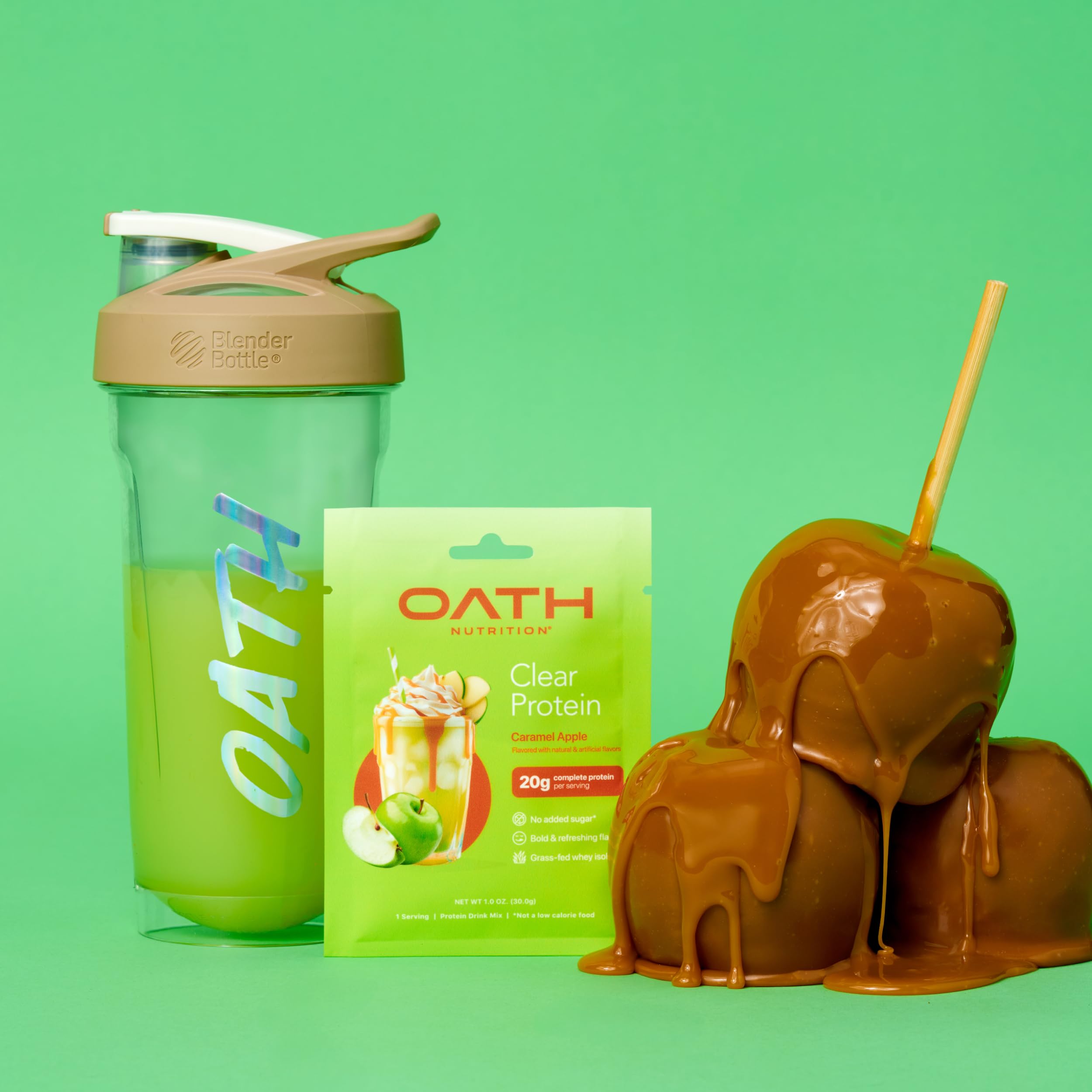 Oath Nutrition Clear Whey Isolate powder in glass with fruity flavor.