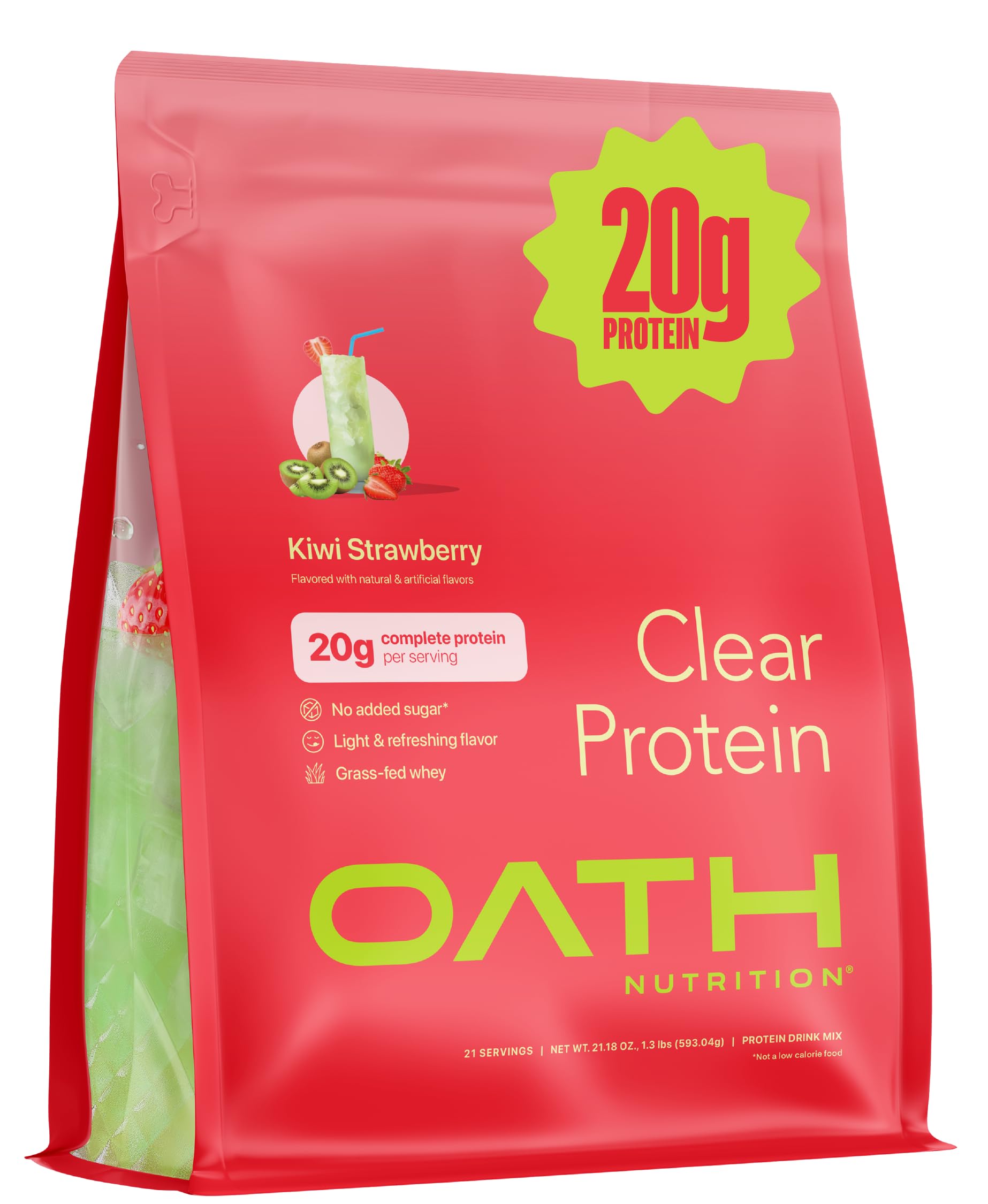 Oath Nutrition Clear Whey Kiwi Strawberry in glass for refreshing post-workout fuel