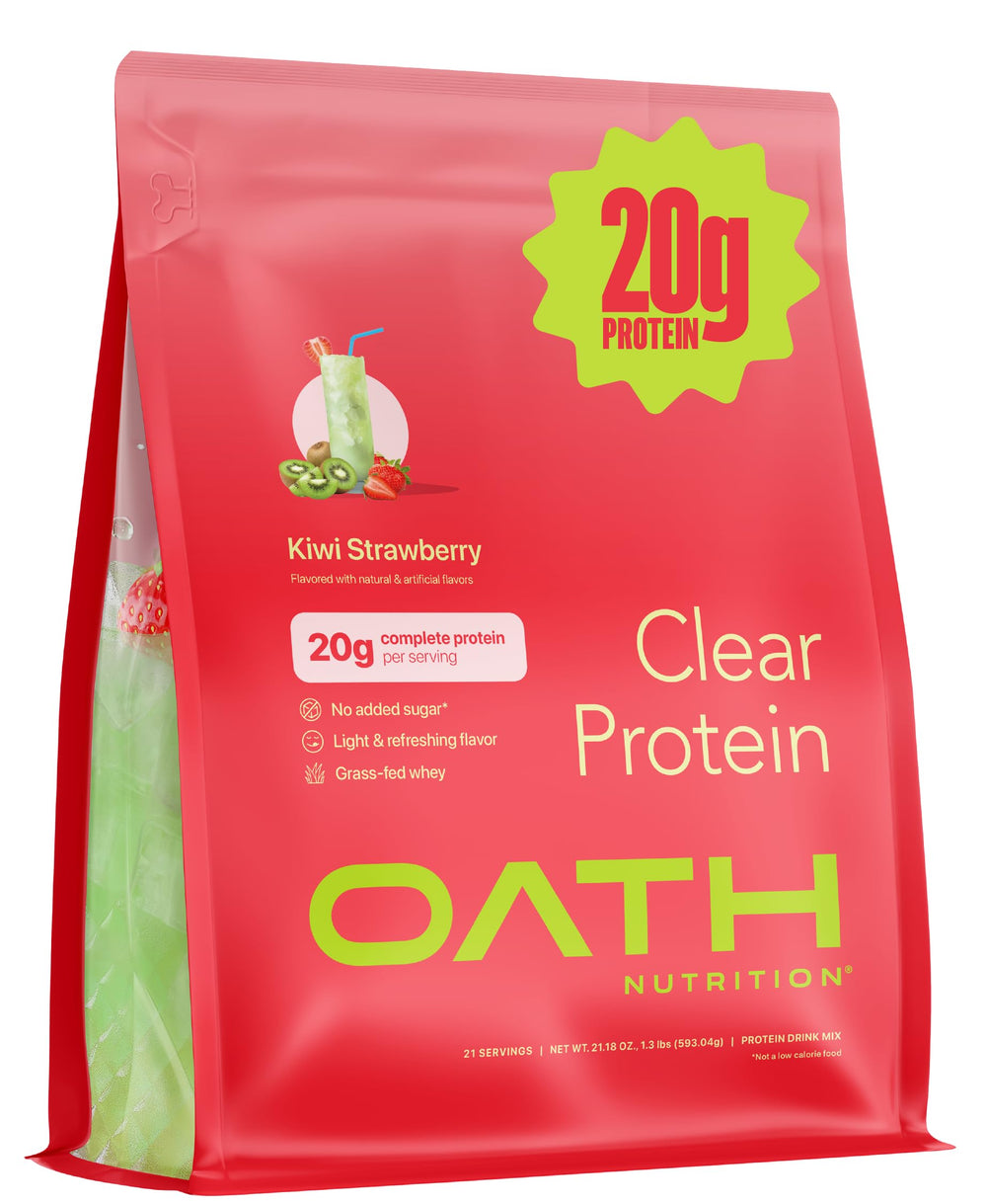 Oath Nutrition Clear Whey Kiwi Strawberry in glass for refreshing post-workout fuel