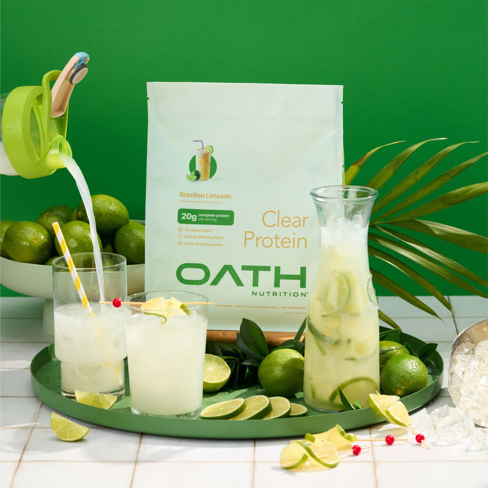 Oath Nutrition Clear Whey label notes no added sugar.