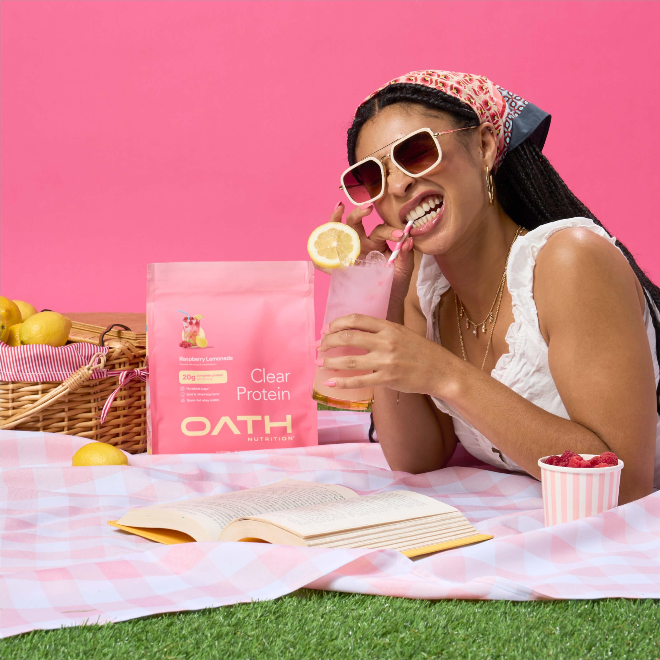 Oath Nutrition Clear Whey Raspberry Lemonade post-workout bottle at gym