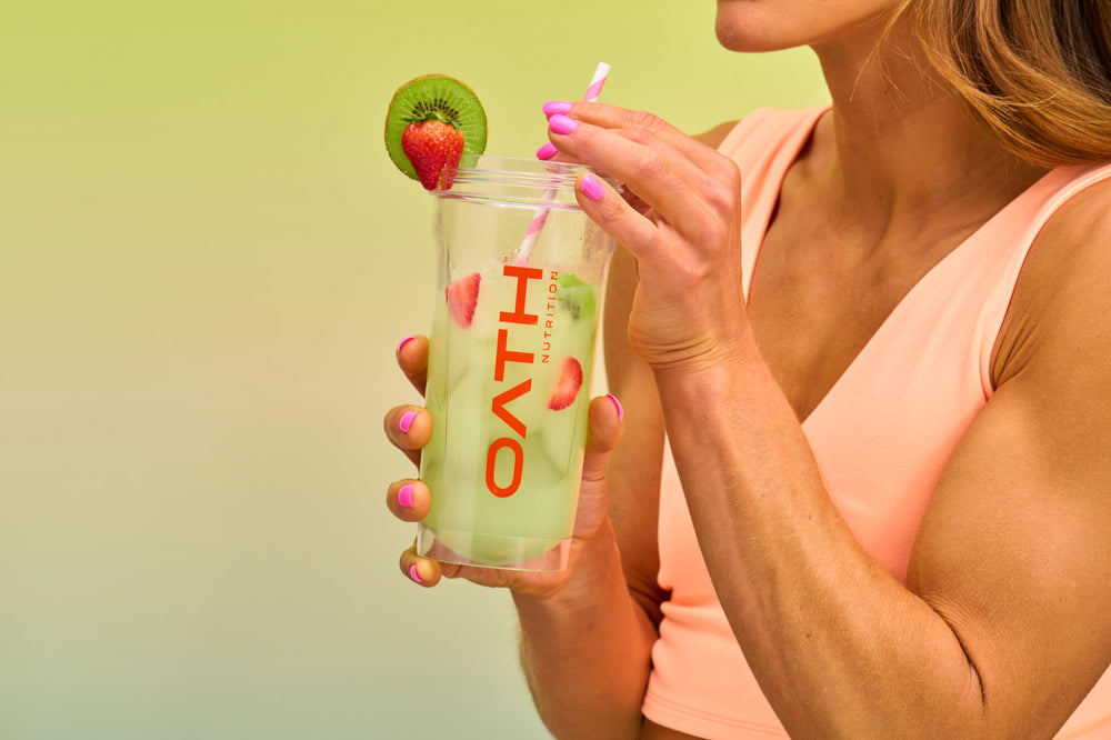 Oath Nutrition Clear Whey during outdoor workout on the beach for convenient sip