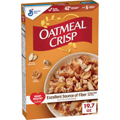 Oatmeal Crisp bowl with milk shows a high-fiber breakfast option.