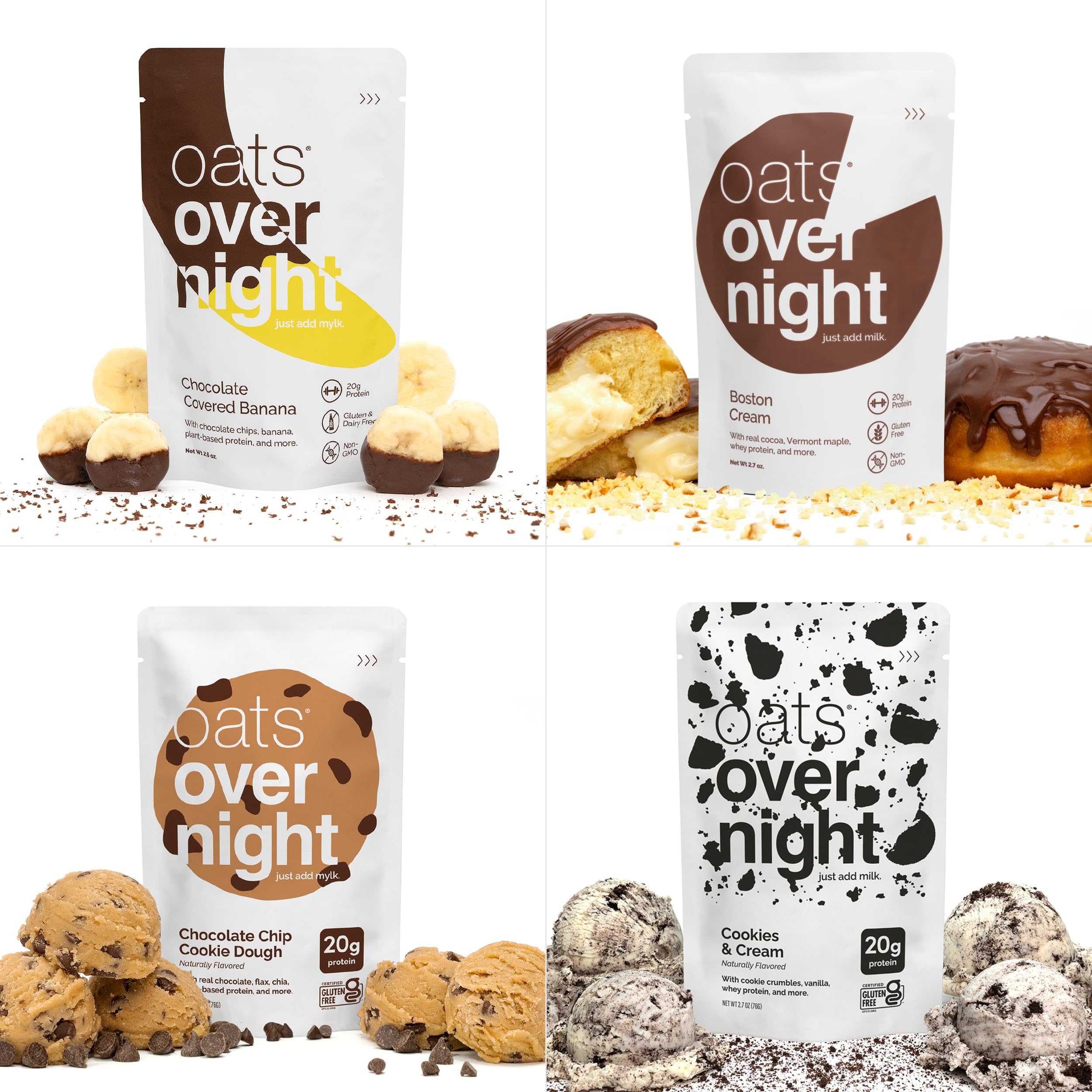 Oats Overnight Cookies & Cream flavor close-up, versatile on-the-go breakfast.