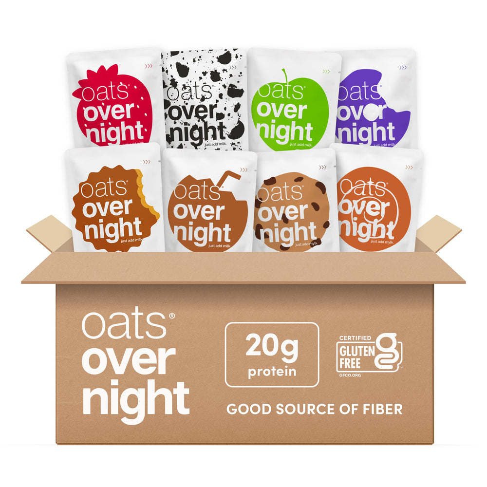 Oats Overnight Party Pack packaging front showing variety flavors for easy mornings