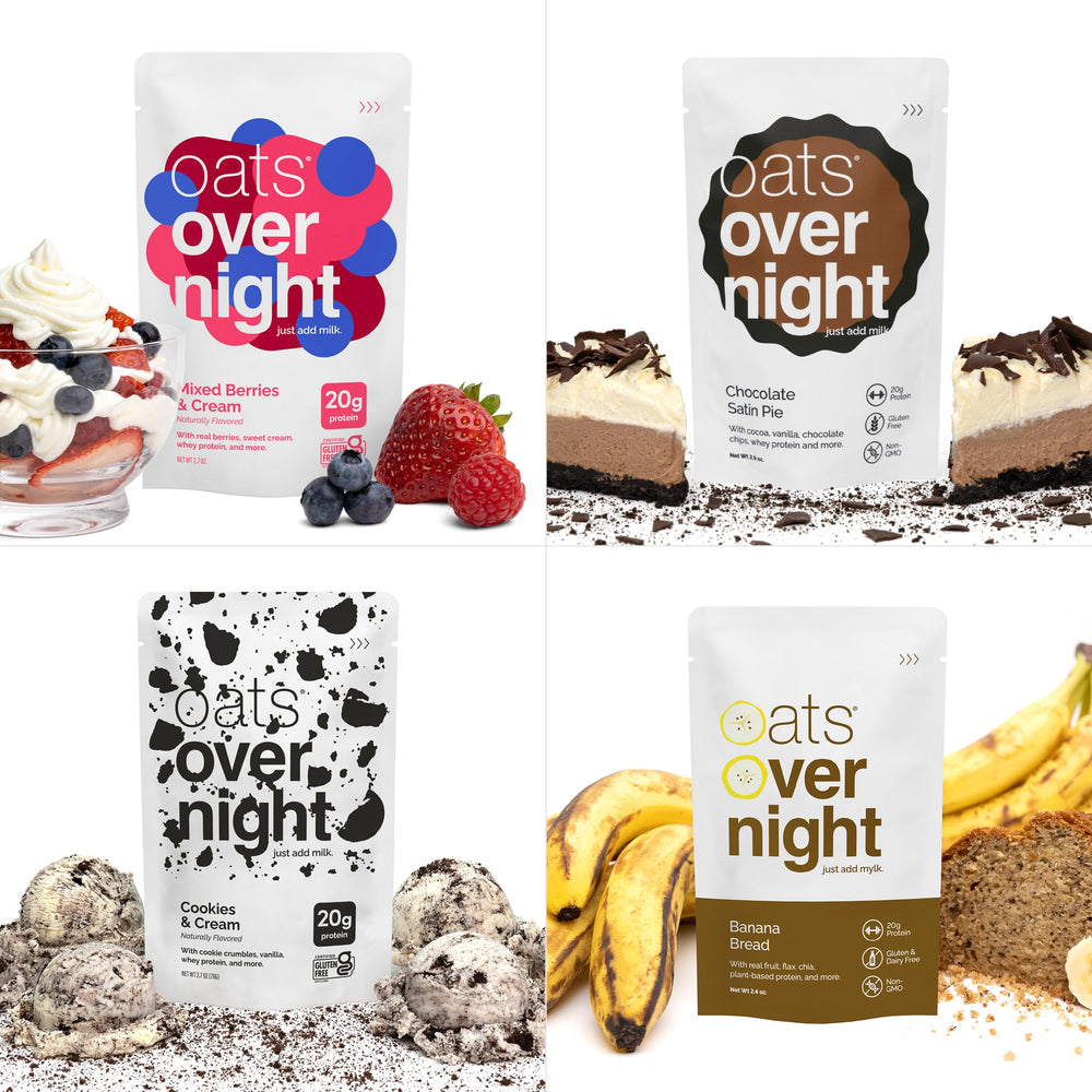 Oats Overnight serving packet with shaker, ready-to-mix morning ritual.