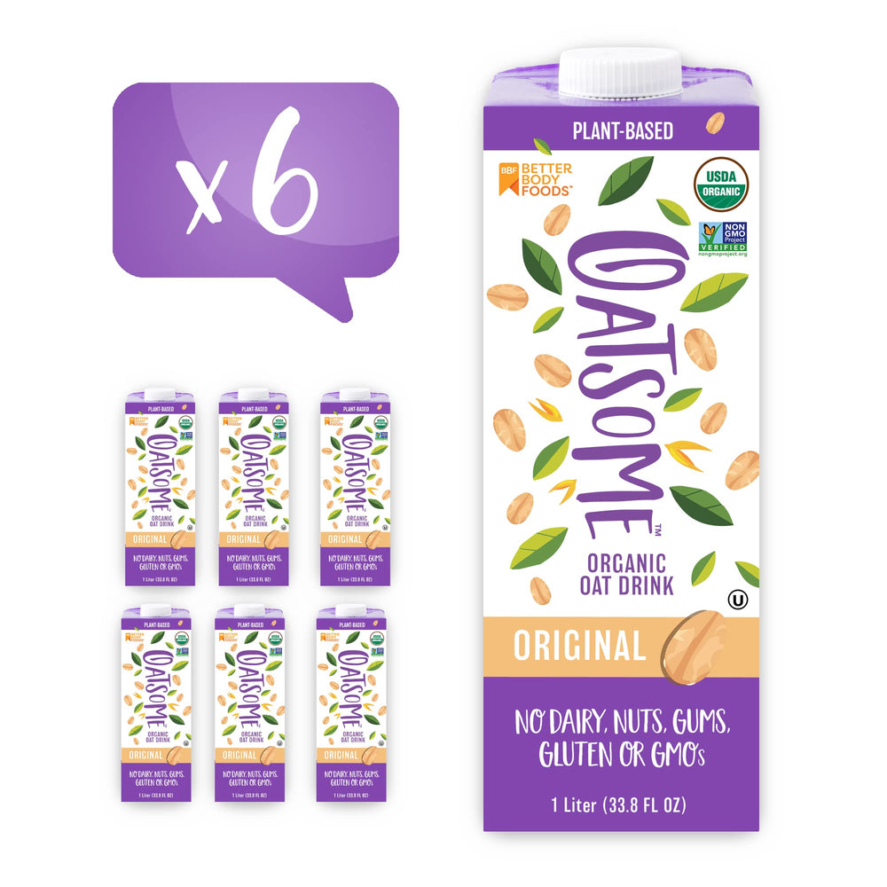 Oatsome Organic Oat Milk cartón for coffee and cereal, dairy-free y versátil