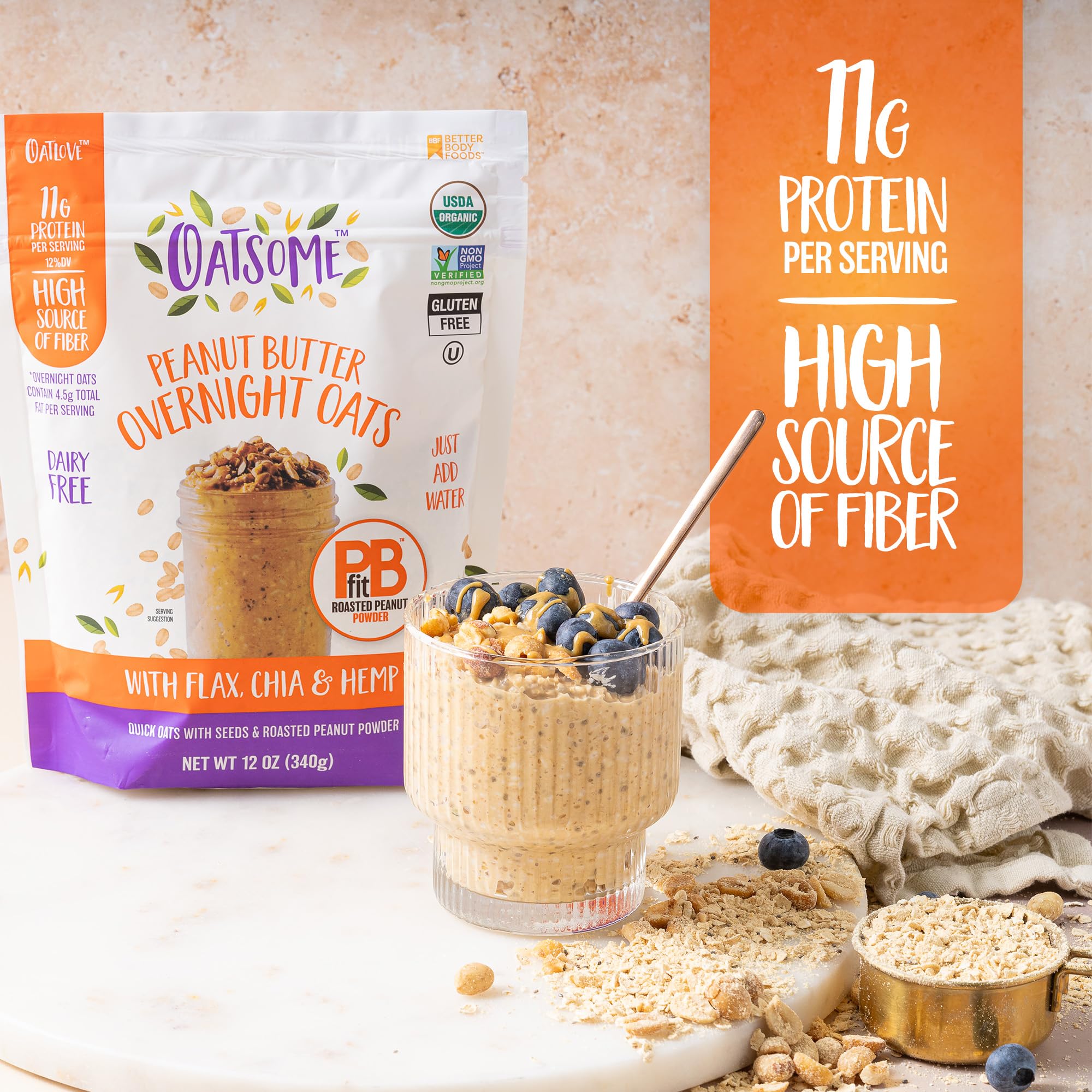 Oatsome PBfit Overnight Oats with flax seeds for fiber