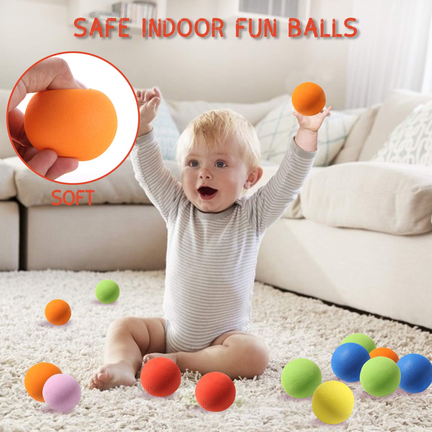 Colorful Oazoxcx foam balls shown as party favors for birthdays.
