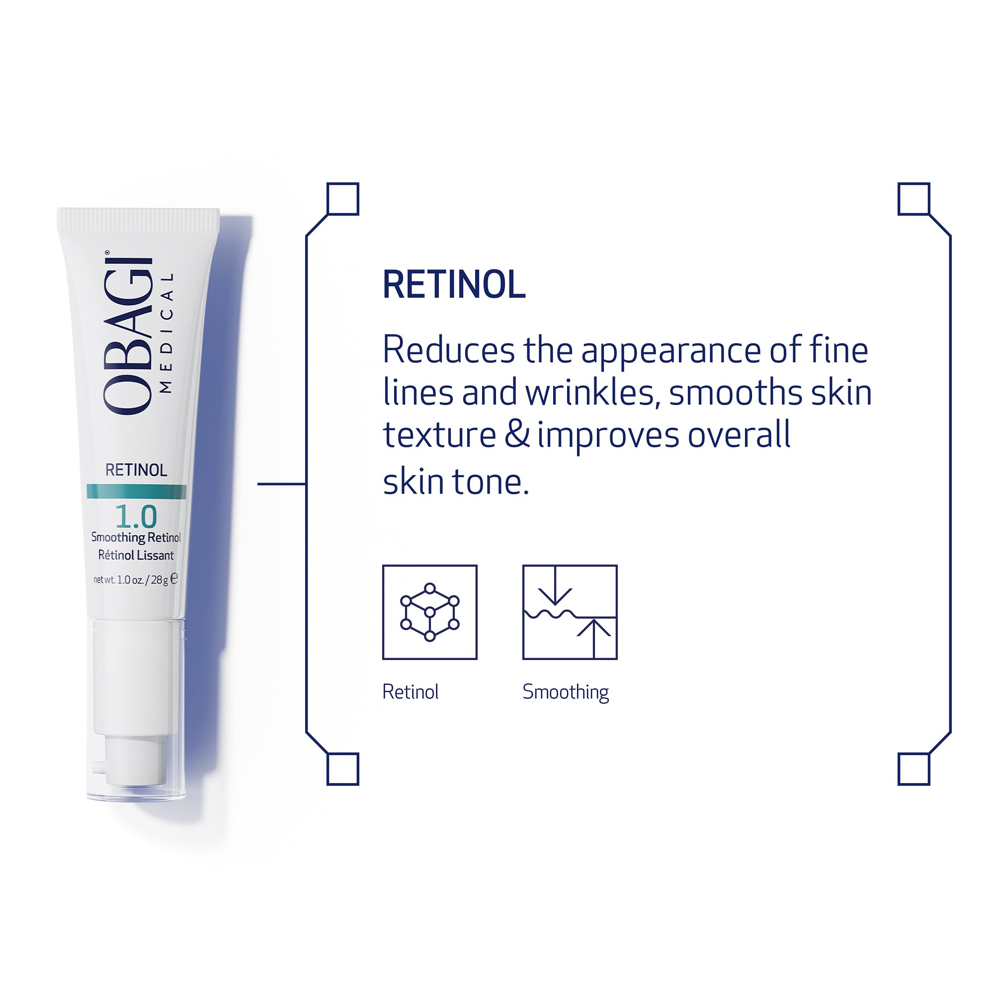 Obagi Medical Retinol 1.0 Cream label highlights high-concentration retinol.