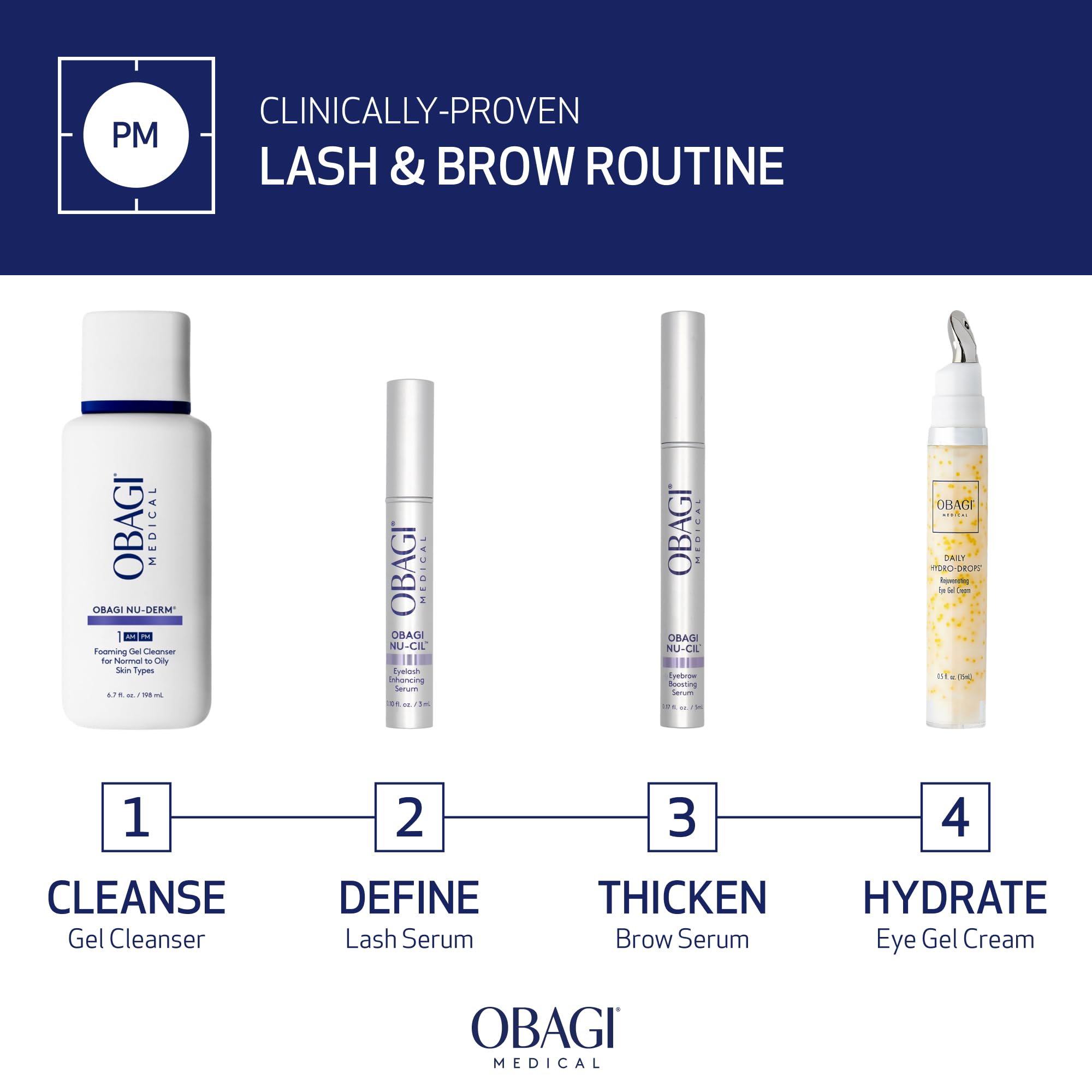 Obagi Nu-Cil ingredients include hyaluronic acid for hydrated brow texture.