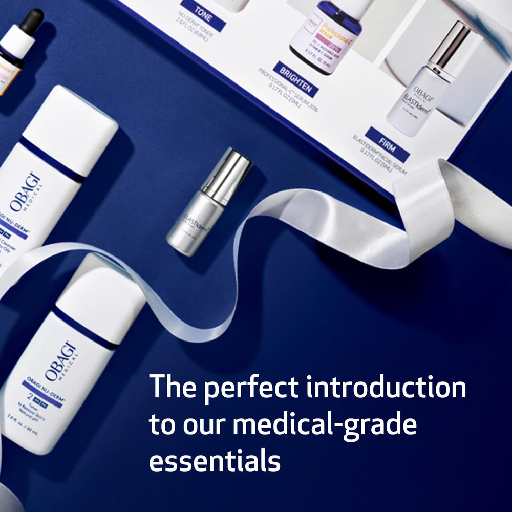 Obagi travel set 4-step routine card illustrating daily regimen.