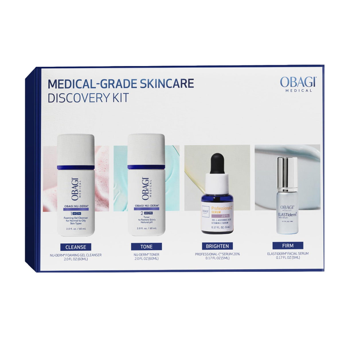 Obagi travel set foaming gel cleanser bottle for a refreshing cleanse on the go.